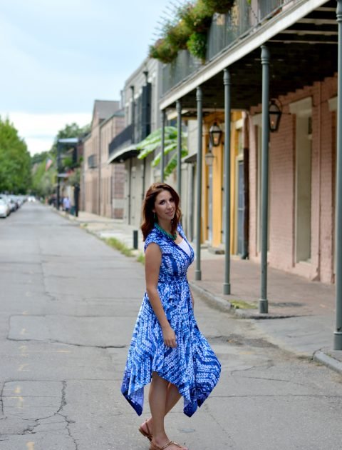 Blue Wrap Dress from Burlington Coat Factory! The perfect summer dress for a day of exploring downtown New Orleans, French Quarter! Full Outfit Details, and a complete guide to NOLA found here! // Hey There, Chelsie