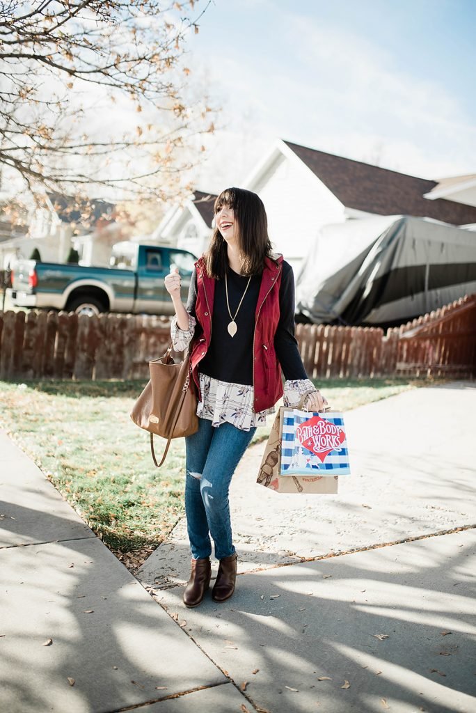 Black Friday Shopping Outfit Idea, featuring a top and vest from My Sister's Closet Boutique, a modest shop based in Utah! // Hey There, Chelsie