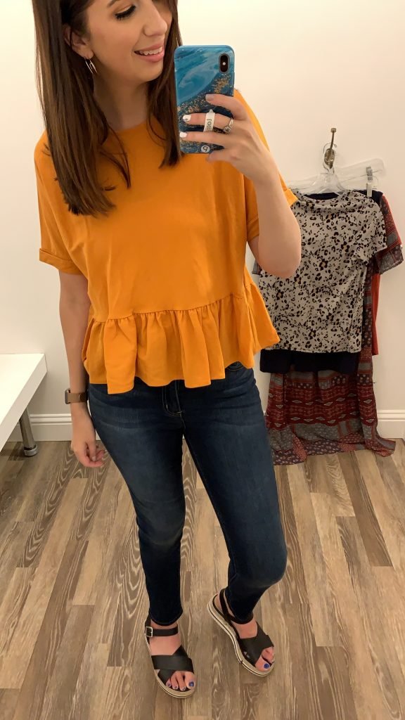 The perfect modest cropped peplum top for fall from My Sister's Closet Boutique.com