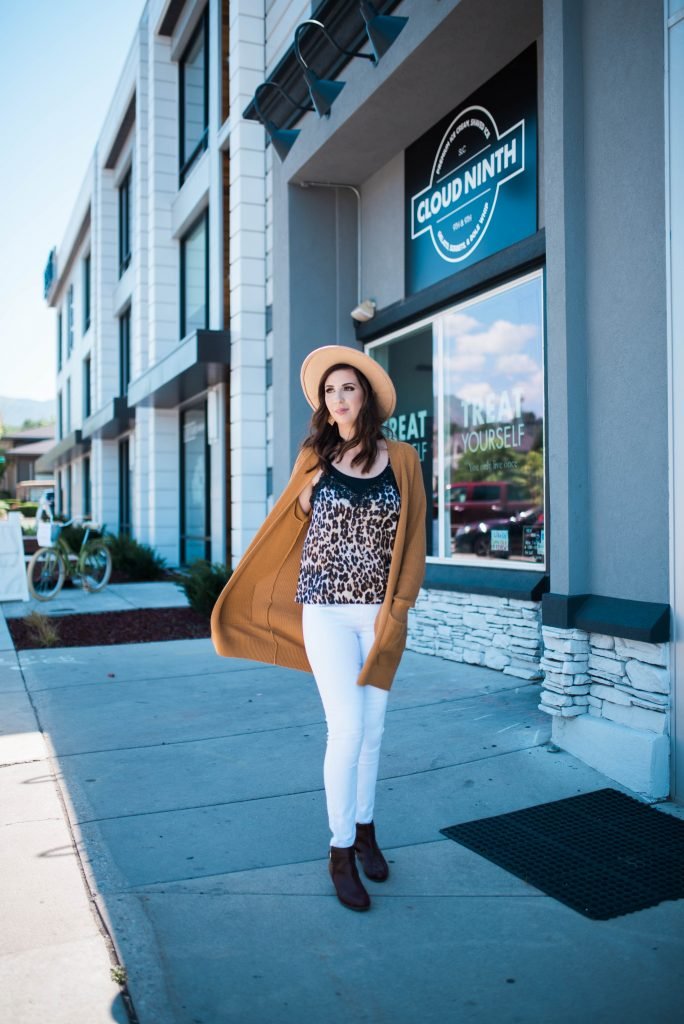 Summer to Fall Transitional Outfit Idea - outfit idea for fall weather featuring leopard and cardigan // Hey There, Chelsie