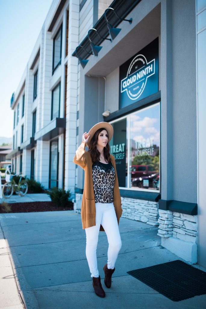 Summer to Fall Transitional Outfit Idea - outfit idea for fall weather featuring leopard and cardigan // Hey There, Chelsie